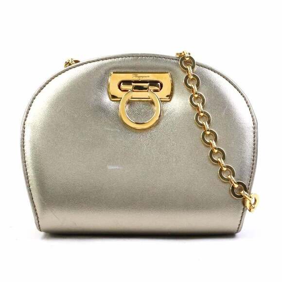 Salvatore Ferragamo Gancini Leather and Metal Shoulder Bag in Gold for Women ...